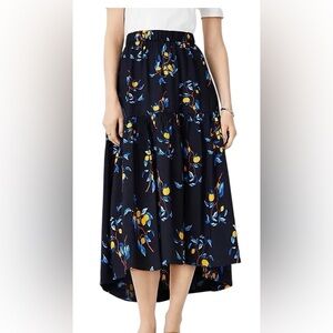 Ann Taylor Lemon Vine Tiered Skirt Sz S Hi Lo Full Skirt Navy Blue Casual